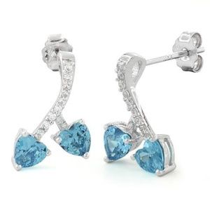 Sterling Silver Cherry Hearts Blue Topaz CZ Earrin